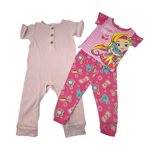 Baby Clothes - Pink Romper and‎ Prink Print Nickelodeon Pajamas -  Size 2T - Picture 1 of 6